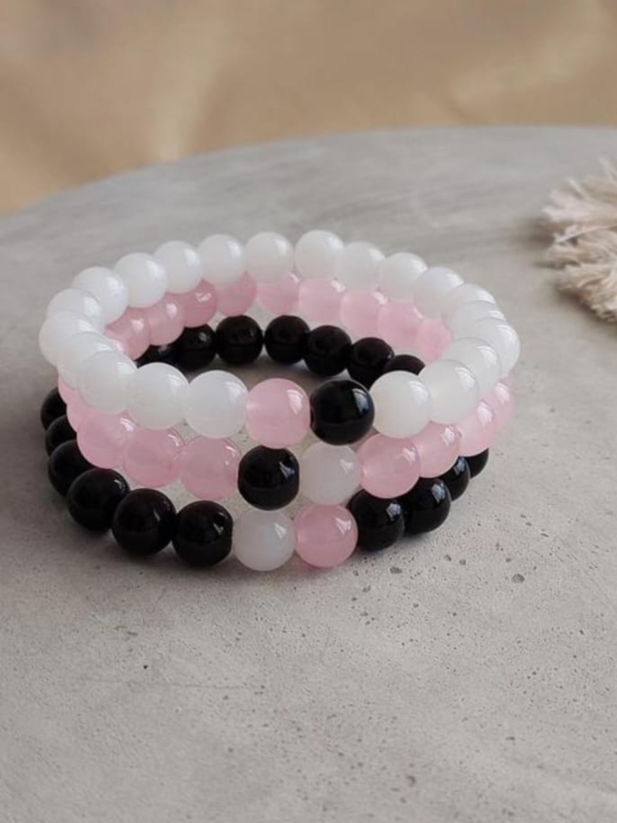 Aesthetic Panda Charm Black and Pink Beaded Bracelets