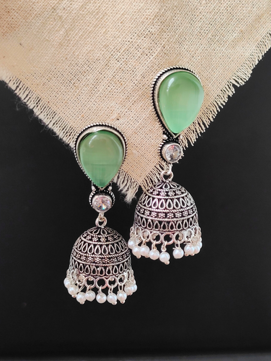 Silver oxidised deals small jhumkas earrings