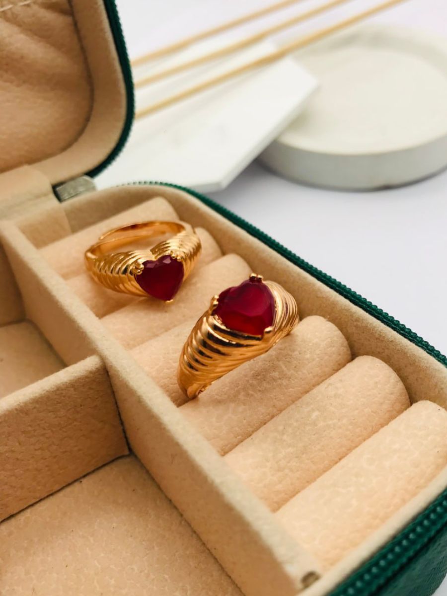 Adjustable Heart Shaped Ruby Red Stone Rose Gold Ring