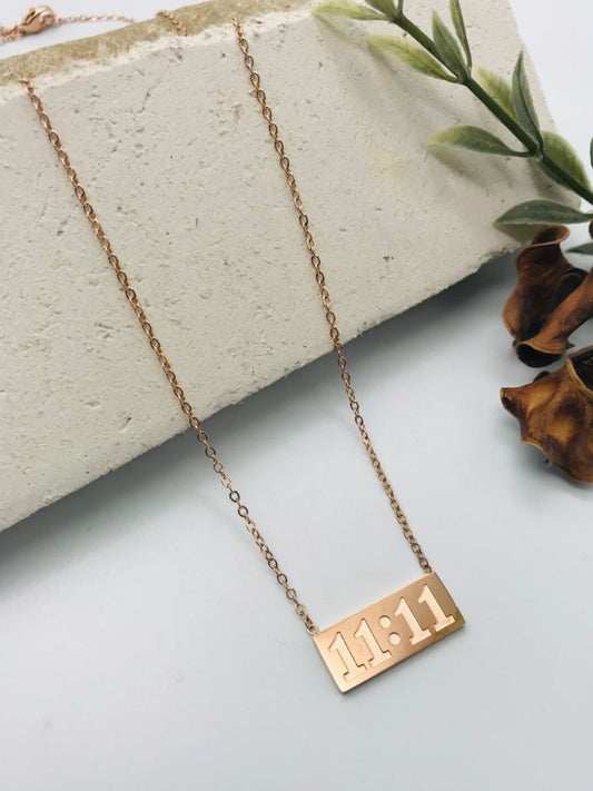 Buy Angel Number 11:11 Engraved Rose Gold Chain Necklace - TheJewelbox