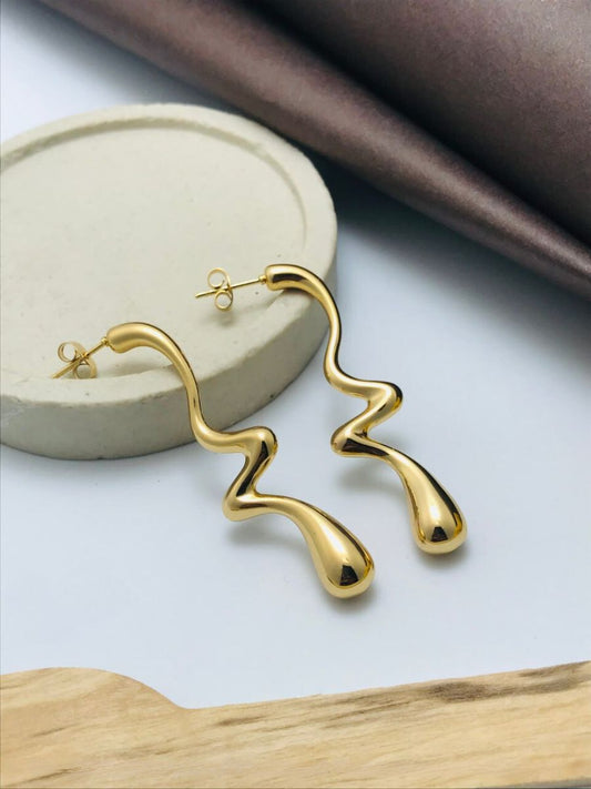 Buy Anti Tarnish Long Waterdrop Golden Plated Earrings - TheJewelbox