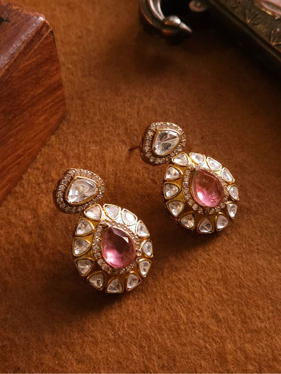 Buy Baby Pink Doublet Stone Polki Kundan Earrings - TheJewelbox