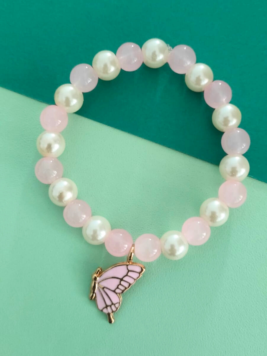 Baby Pink and Sky Blue Butterfly Charms Beaded Bracelets