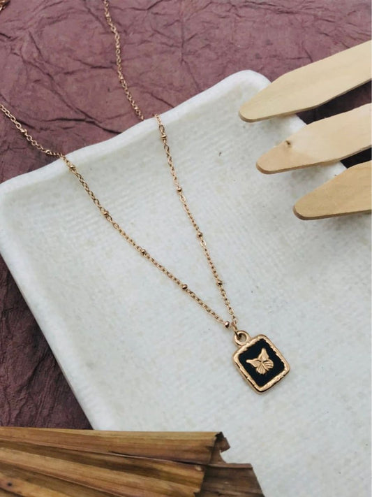 Buy Black Square Butterfly Pendant Rose Gold Chain Necklace Online - TheJewelbox
