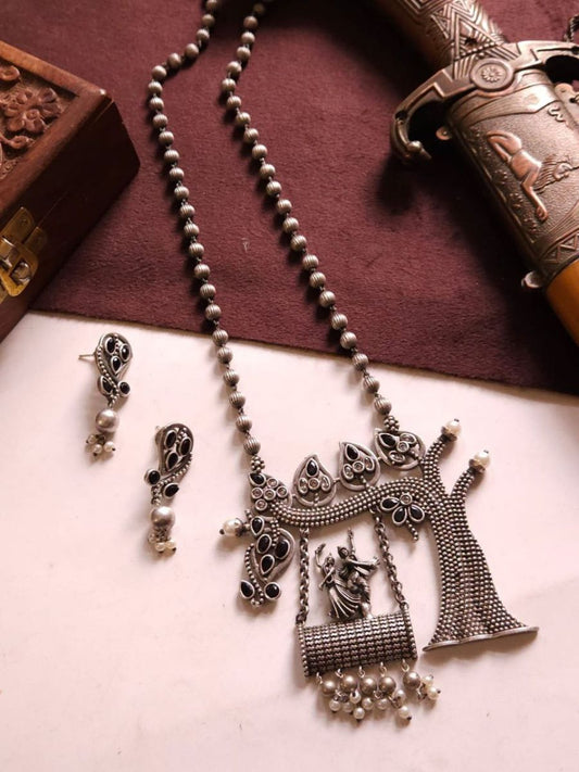 Buy Black Stones Radha Krishna Pendant Long Chain Necklace - TheJewelbox