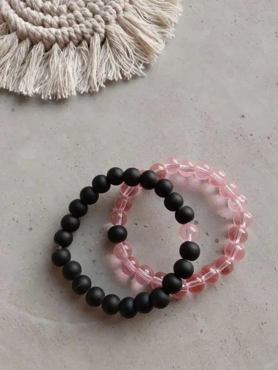 Black and Peach Beaded Friendship Bracelets