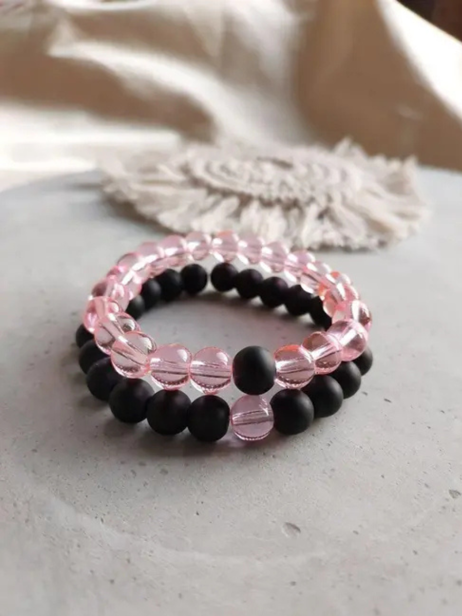 Black and Peach Beaded Friendship Bracelets