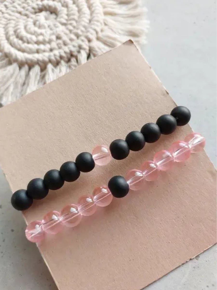 Black and Peach Beaded Friendship Bracelets