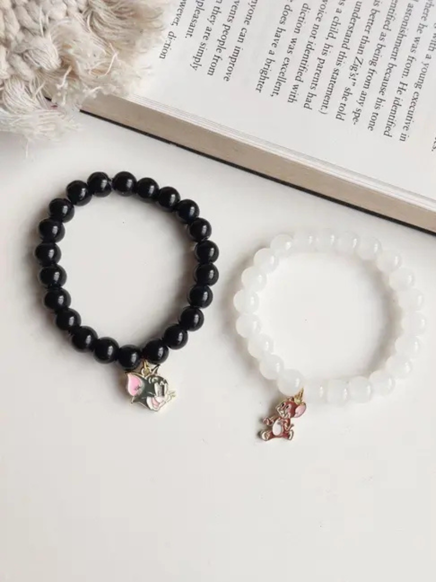 Black and White Tom & Jerry Charms Beaded Bracelets