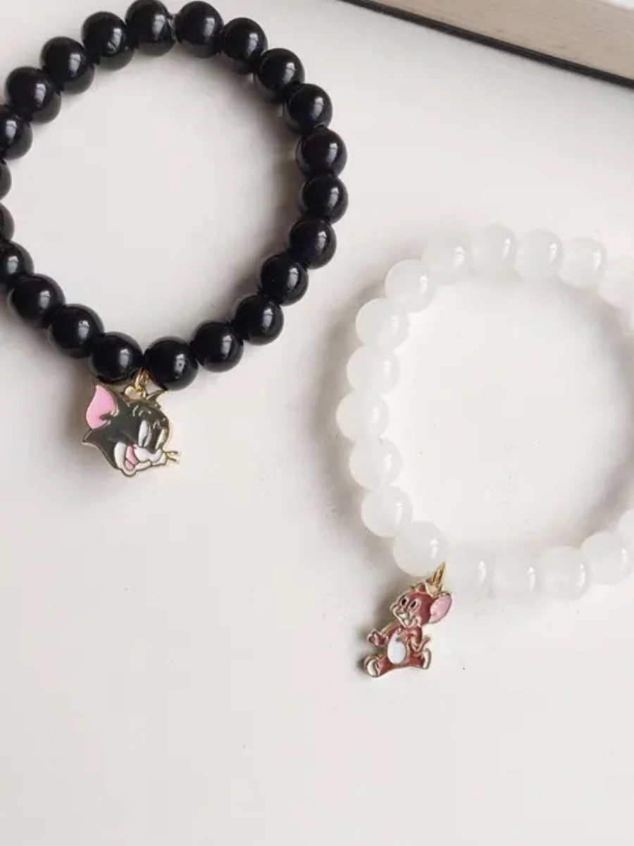 Black and White Tom & Jerry Charms Beaded Bracelets