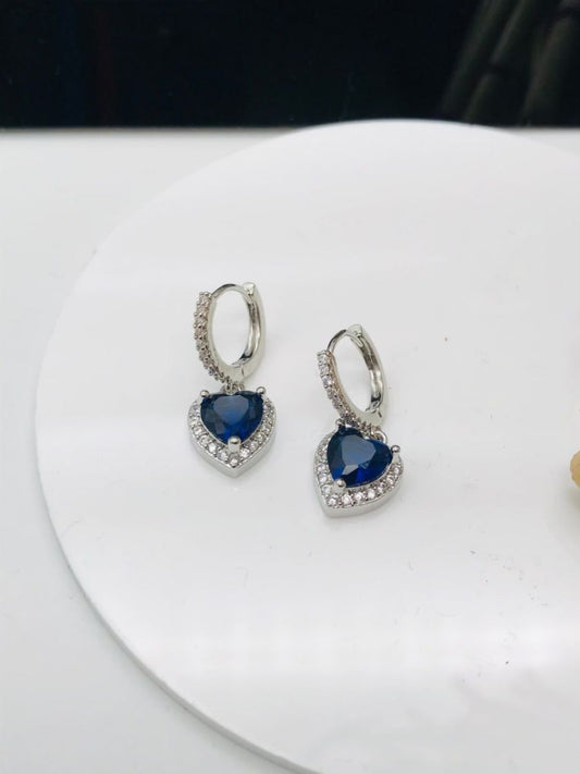 Buy Blue Stone Heart Hanging Silver Huggie Hoop Earrings Online - TheJewelbox
