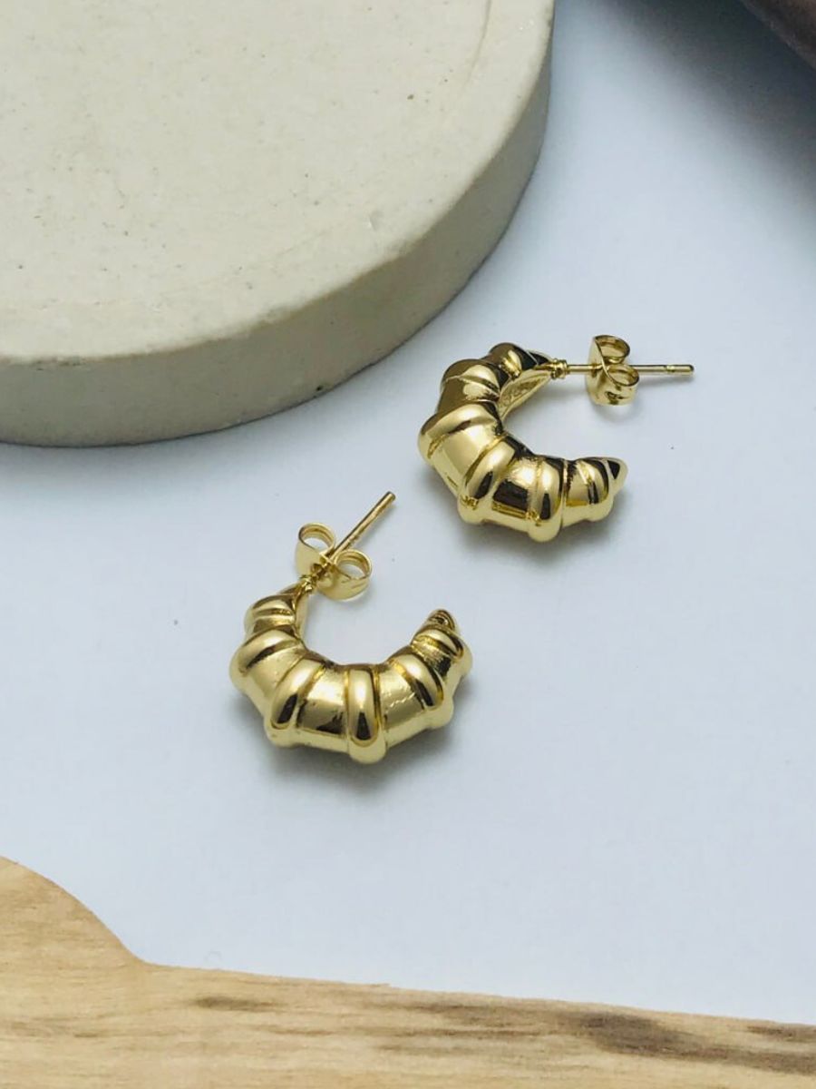 Chunky Croissant Shaped Golden Half Hoop Earrings