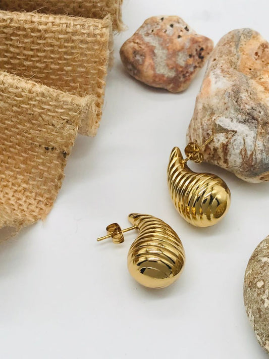 Buy Chunky Gold Plated Striped Teardrop Korean Stud Earrings Online - TheJewelbox