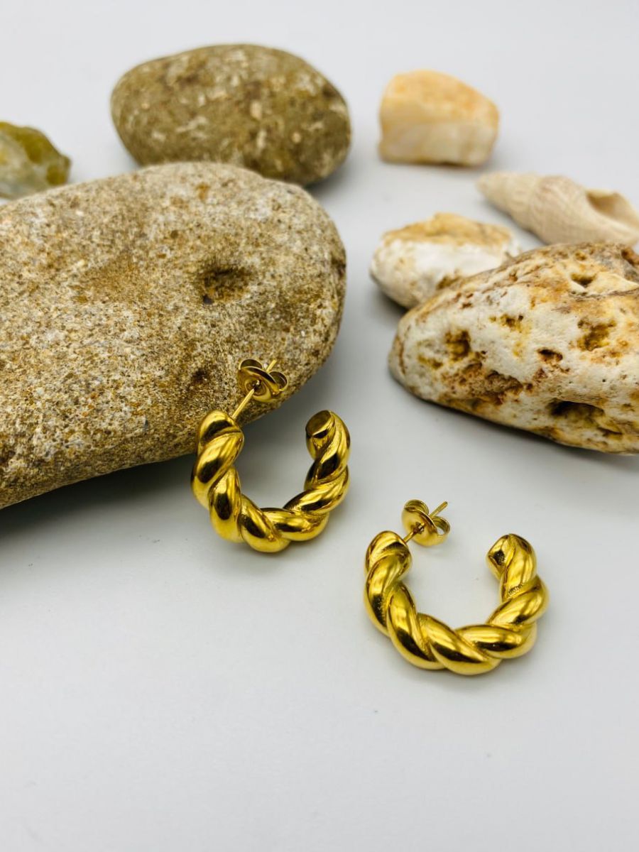 Buy Chunky Gold Toned Twisted Half Hoop Earrings Online - TheJewelbox