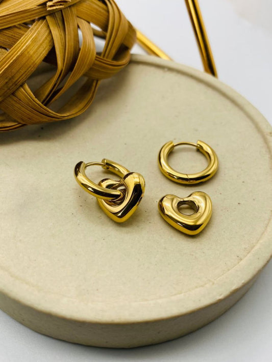 Buy Chunky Heart Hanging Golden Plated Huggie Hoop Earrings Online - TheJewelbox