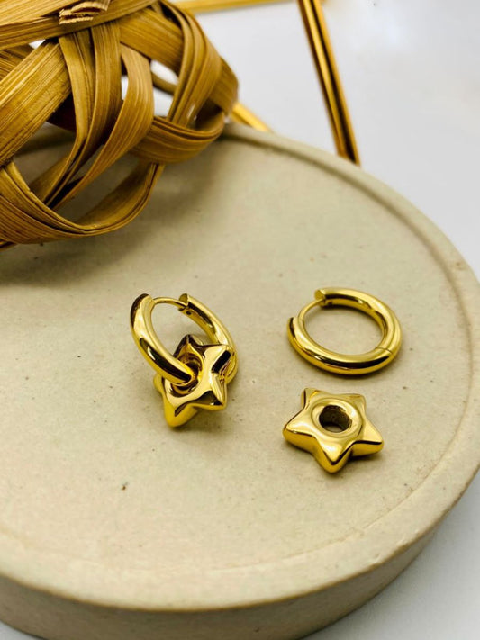 Buy Chunky Star Hanging Golden Plated Huggie Hoop Earrings Online - TheJewelbox