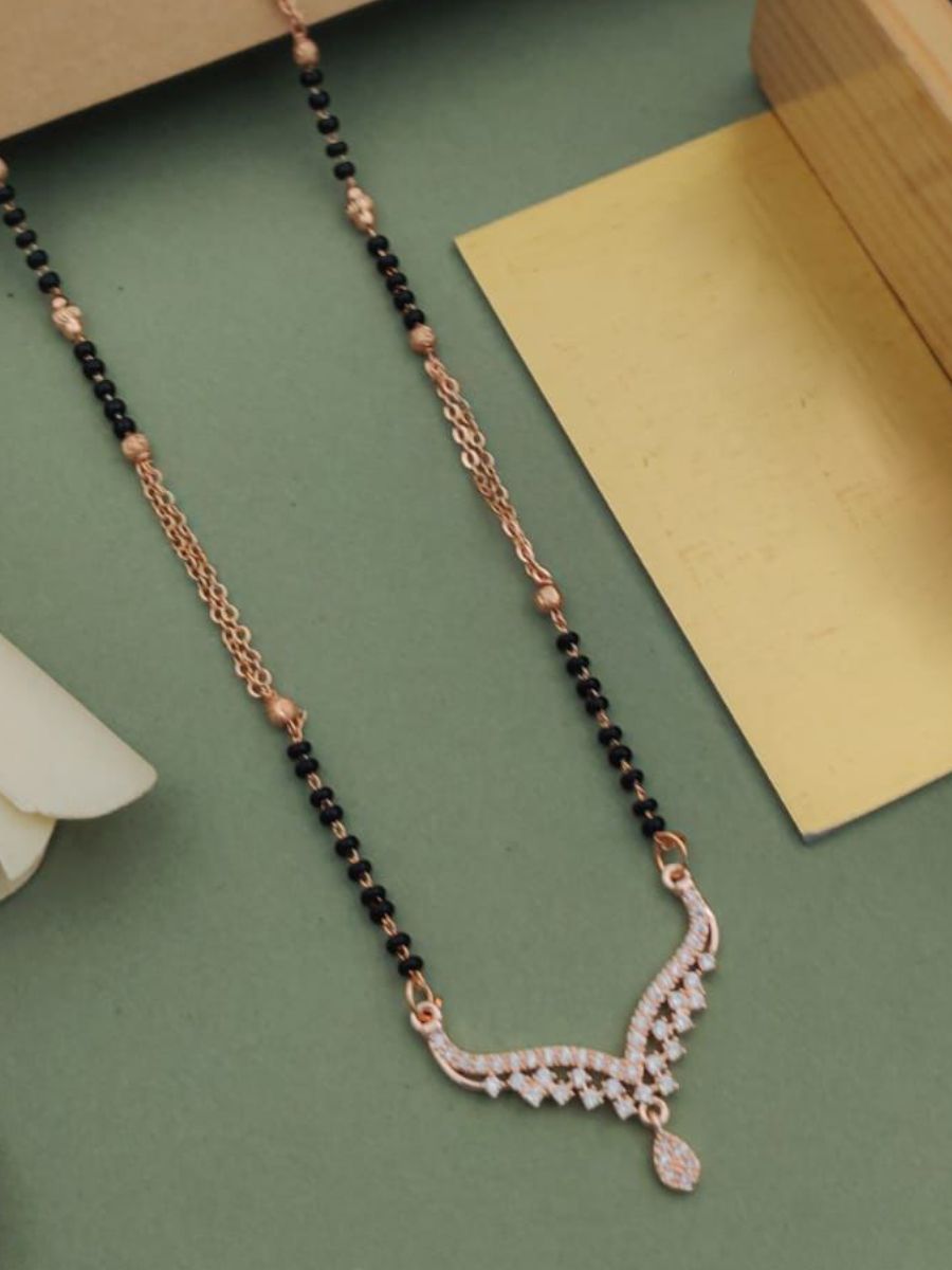 Classic American Diamond Pendant Rose Gold Mangalsutra