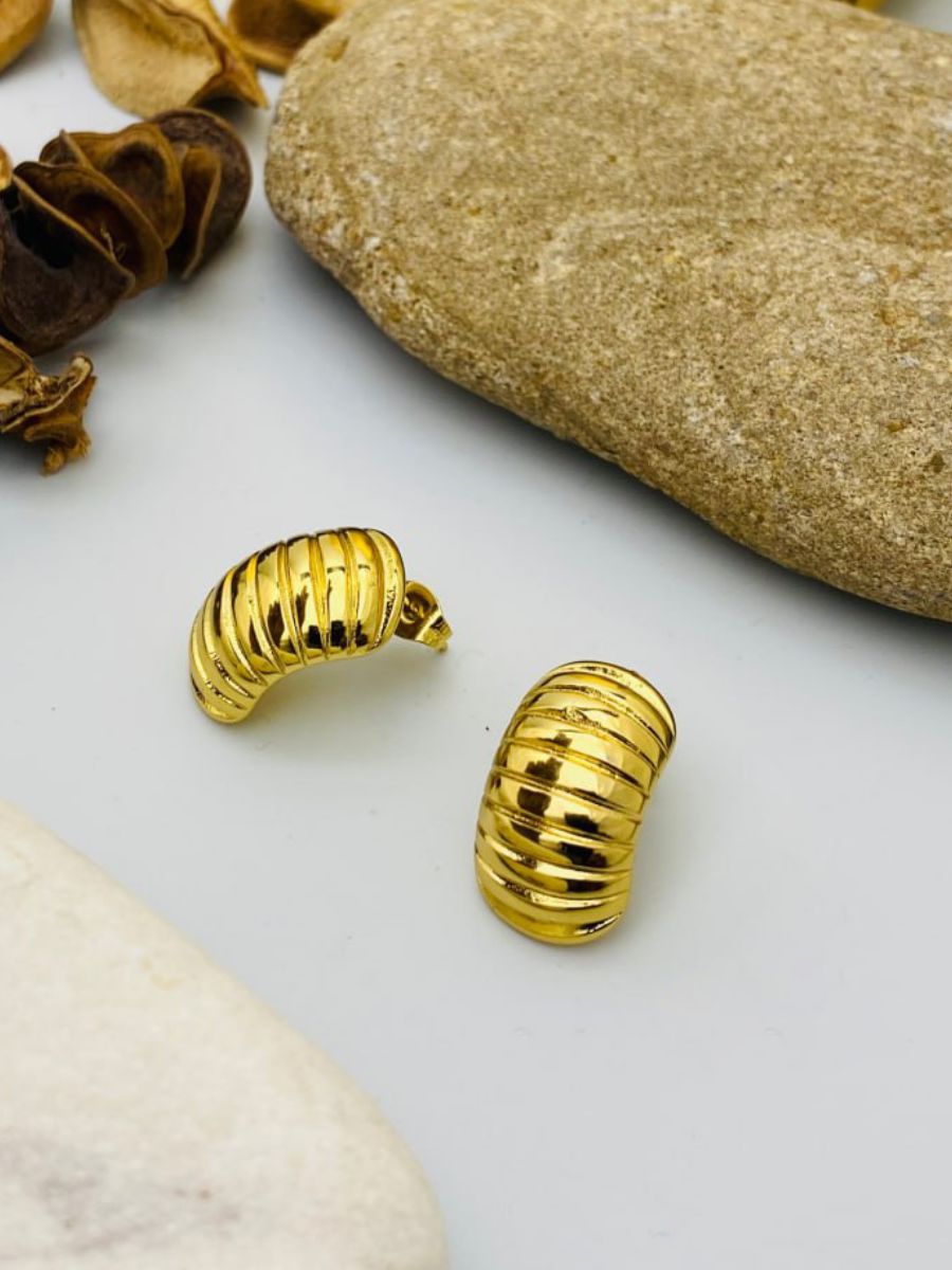 Classic Gold Plated Half Hoop Textured Earrings