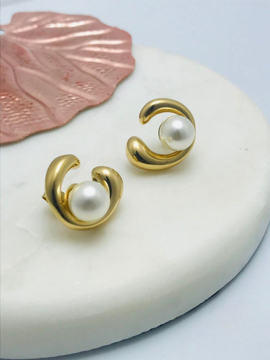 Buy Classic Gold Plated Korean Pearl Stud Earrings Online - TheJewelbox