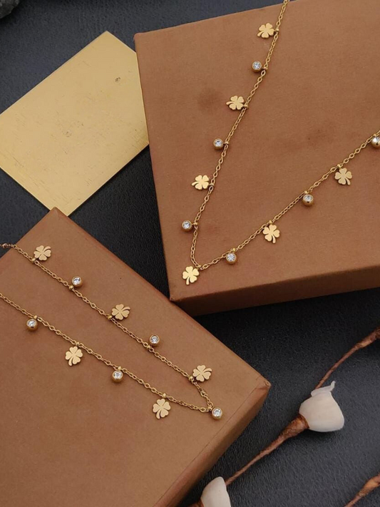 Buy Clover and Diamond Charms Minimal Rose Gold Chain Necklace Online - TheJewelbox