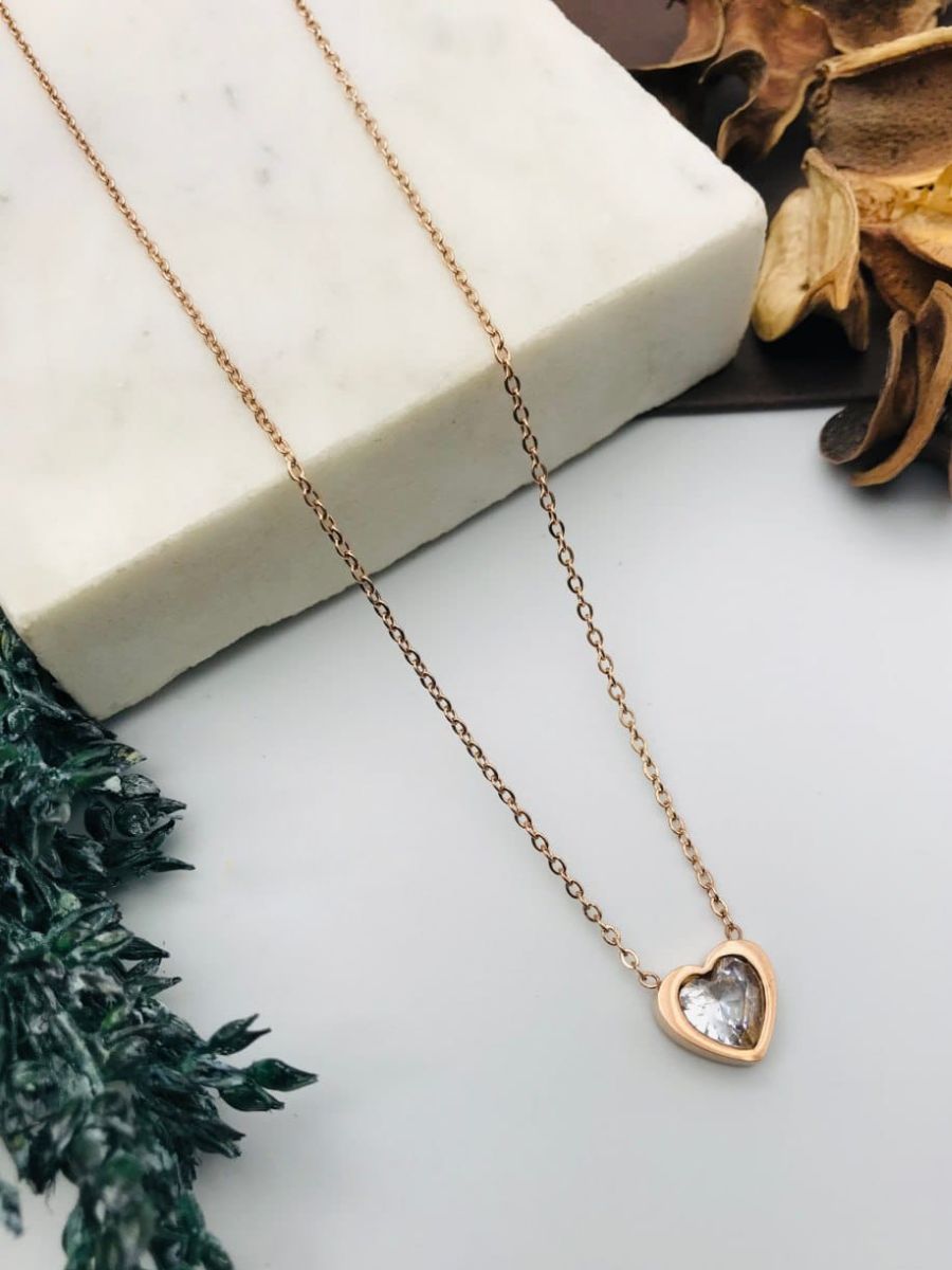 Buy Crystal Heart Pendant Minimal Rose Gold Chain Necklace Online - TheJewelbox