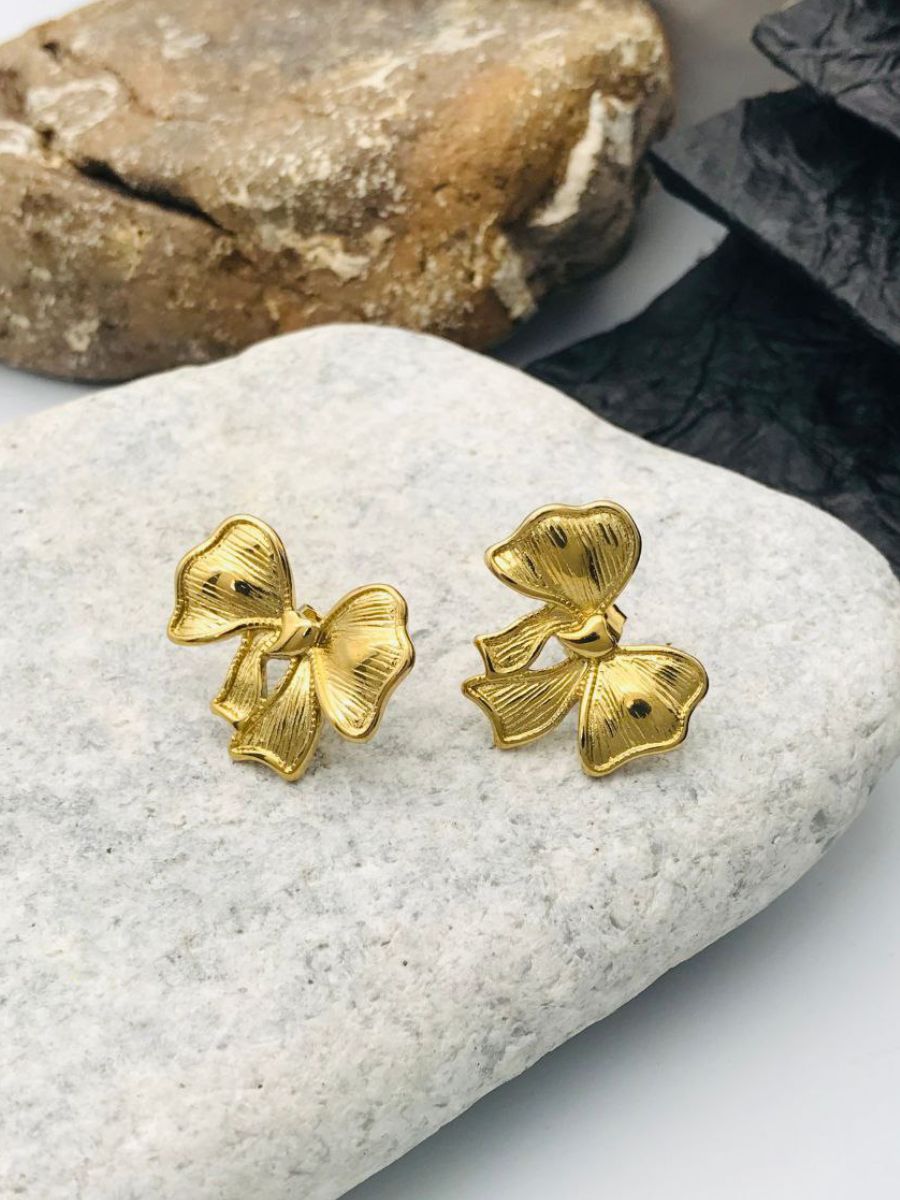 Cute Golden Plated Bow Shaped Stud Earrings