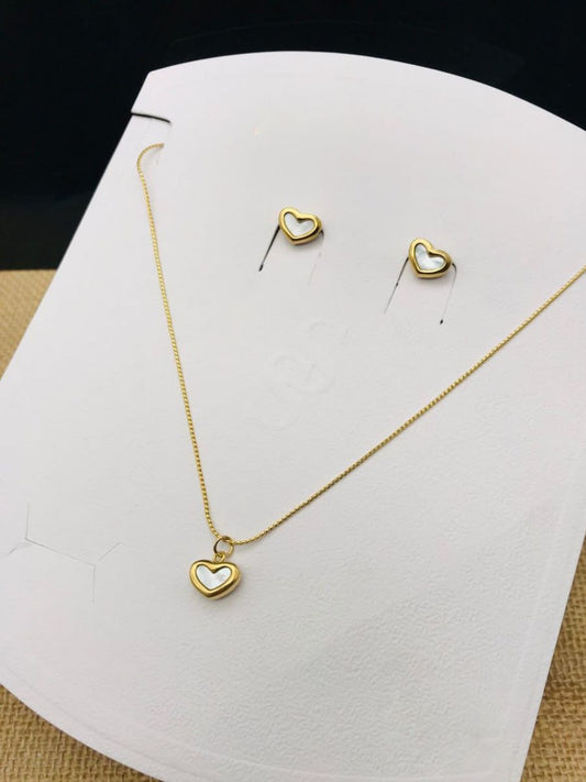 Buy Cute Pearl Heart Pendant Golden Plated Necklace with Earrings Online - TheJewelbox