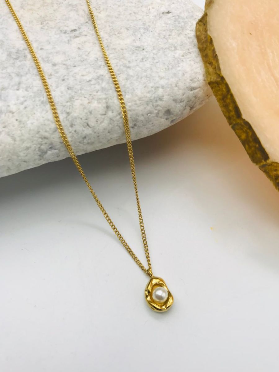Buy Dainty Minimal Peanut Pearl Pendant Chain Necklace - TheJewelbox