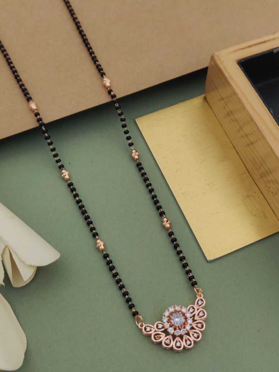 Buy Designer American Diamond Pendant Rose Gold Mangalsutra - TheJewelbox