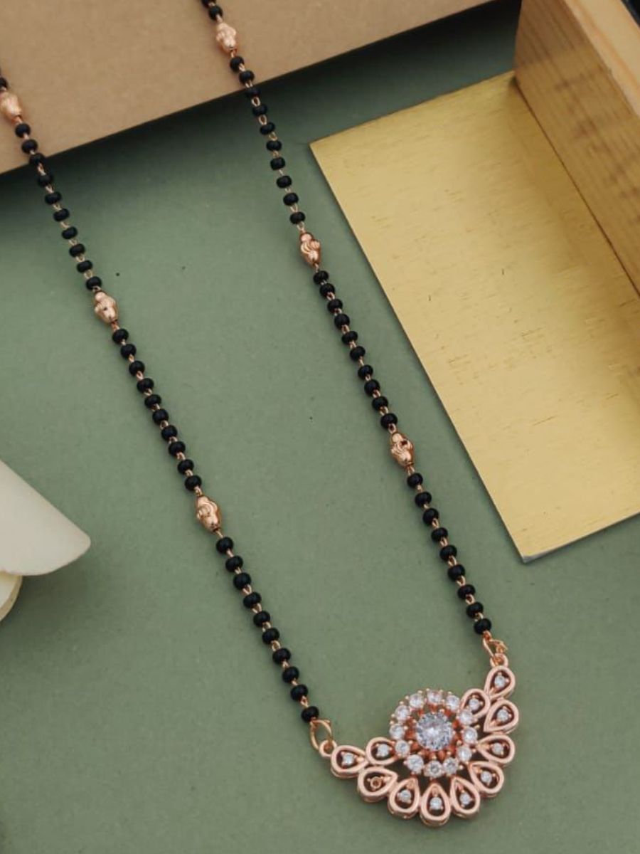 Designer American Diamond Pendant Rose Gold Mangalsutra