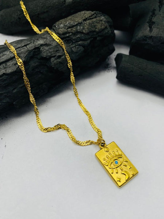 Buy Evil Eye Rectangular Pendant Golden Chain Necklace - TheJewelbox