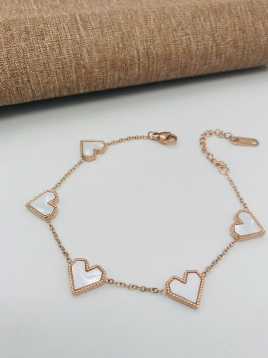 Buy Five of White Enamelled Heart Charms Rose Gold Bracelet - TheJewelbox