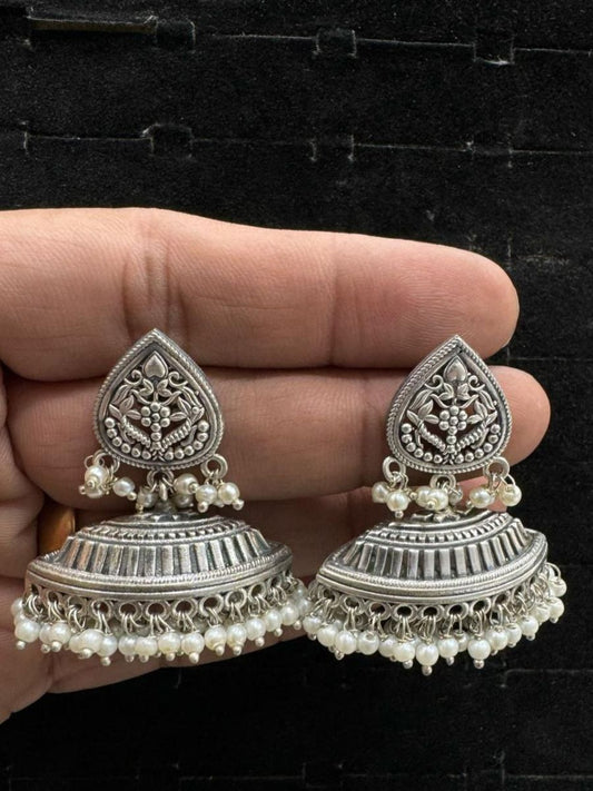 Buy German Silver Oxidised Unique Shaped Jhumka Earrings - TheJewelbox