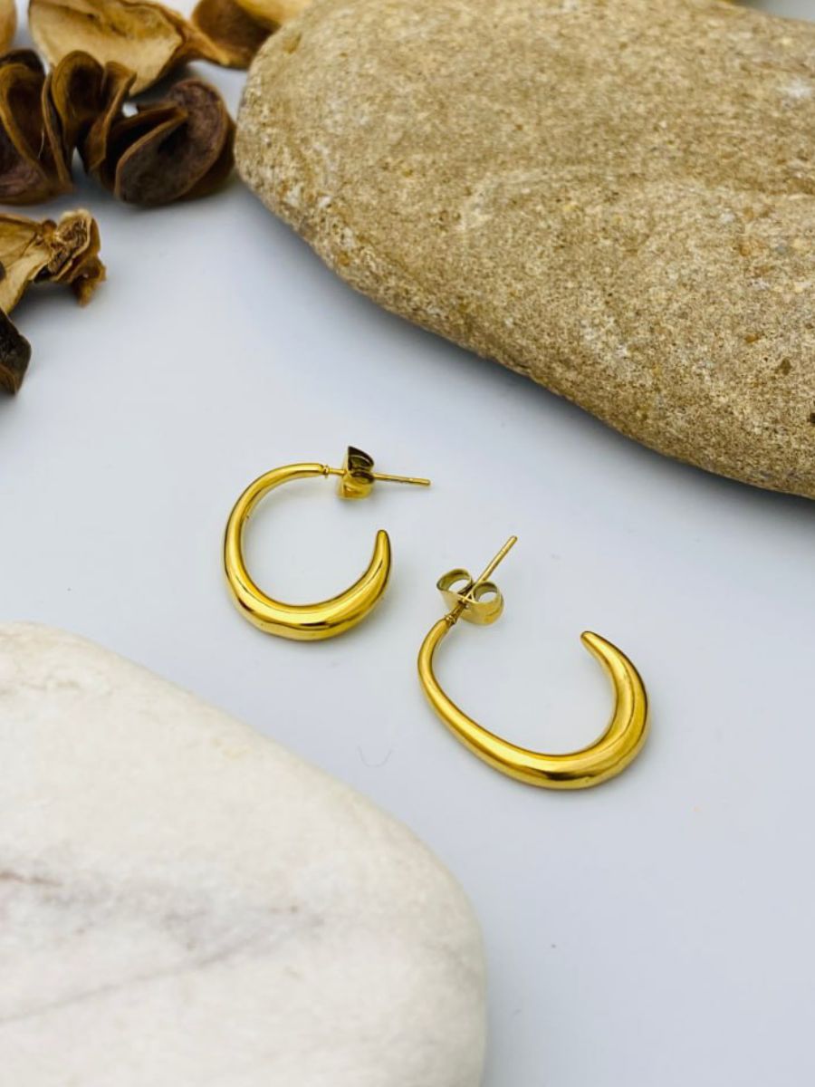 Gold Plated Oval Shaped Half Hoop Earrings