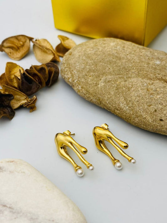 Buy Gold Plated Pearl Drop Drip Shaped Stud Earrings - TheJewelbox