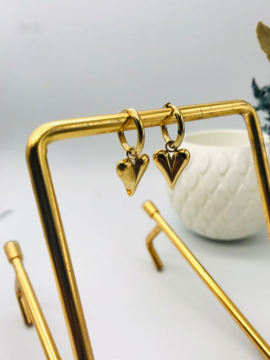 Buy Golden Plated Heart Charm Hanging Huggie Hoop Earrings Online - TheJewelbox