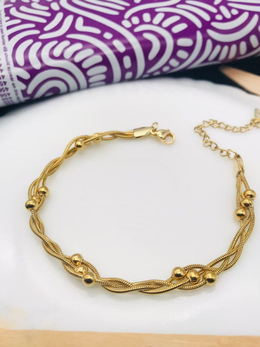 Buy Golden Plated Round Beaded Three Chain Bracelet - TheJewelbox