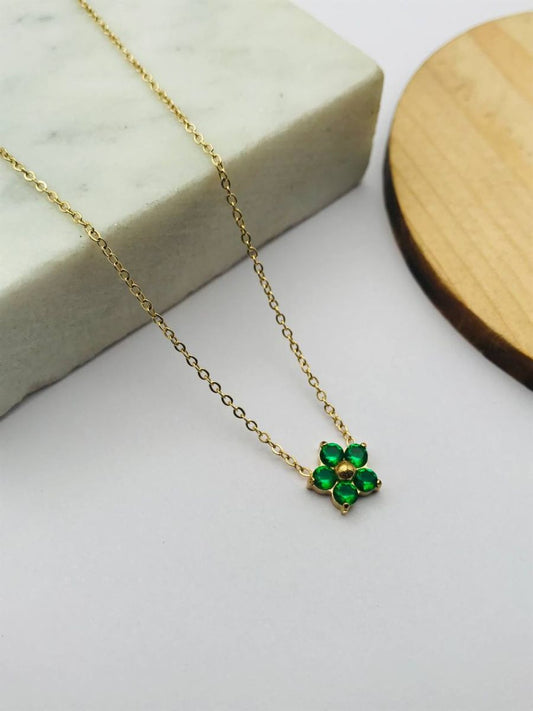 Buy Green Flower Pendant Minimal Golden Chain Necklace Online - TheJewelbox