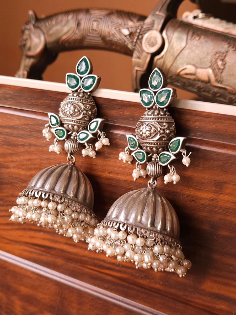 Ethnic Green Jhumka Jhumki Earrings Women Vintage Gold Color Indian Jewelry  Ladies Dangle Earrings Oorbellen