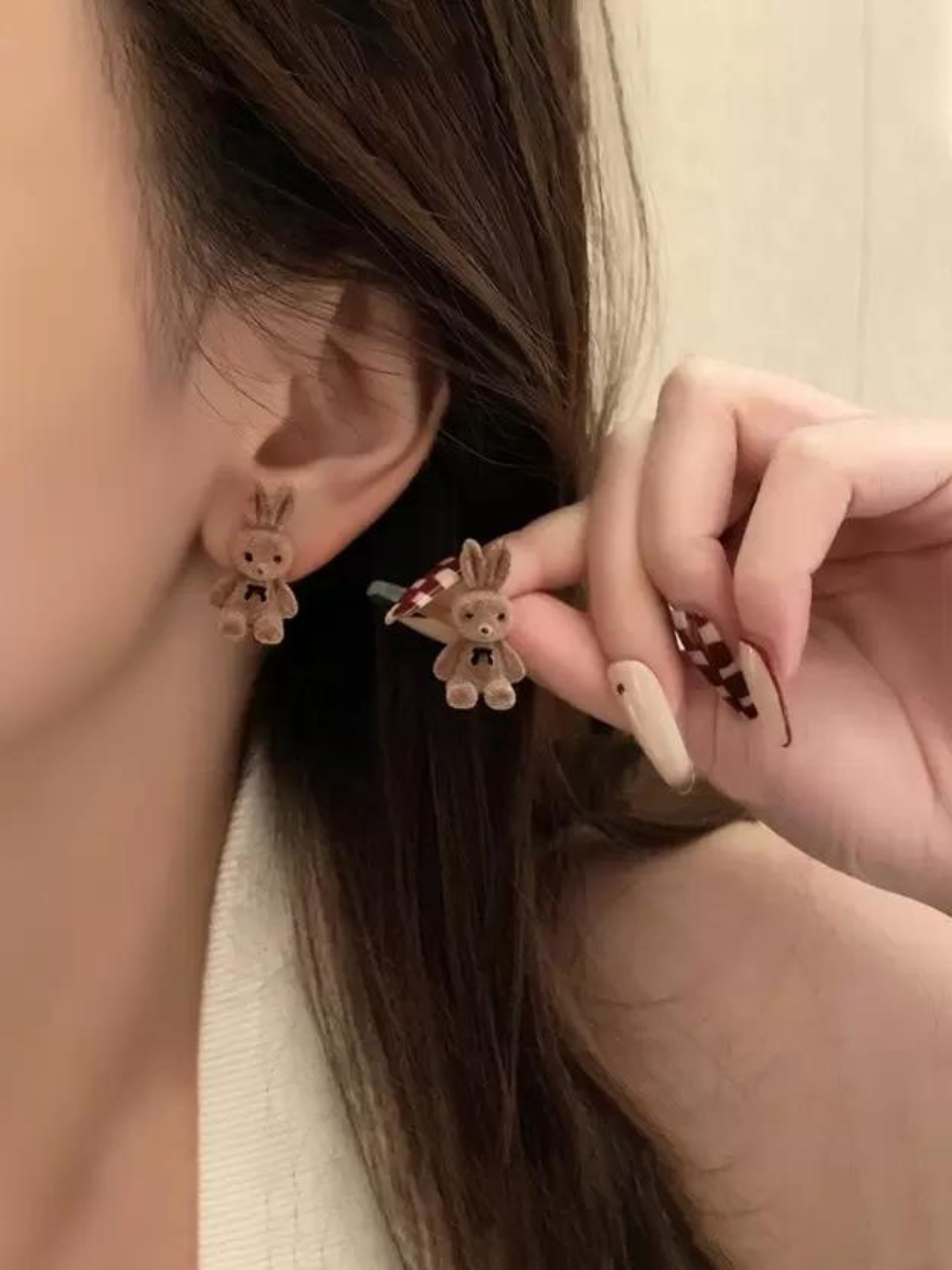 Brown Bunny Rabbit Korean Earrings