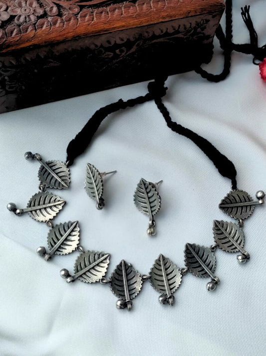 Buy Leaf Shaped Oxidised German Silver Choker Necklace Online - TheJewelbox