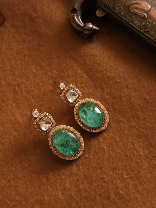 Buy Light Green Double Stone Polki Kundan Diamond Earrings - TheJewelbox