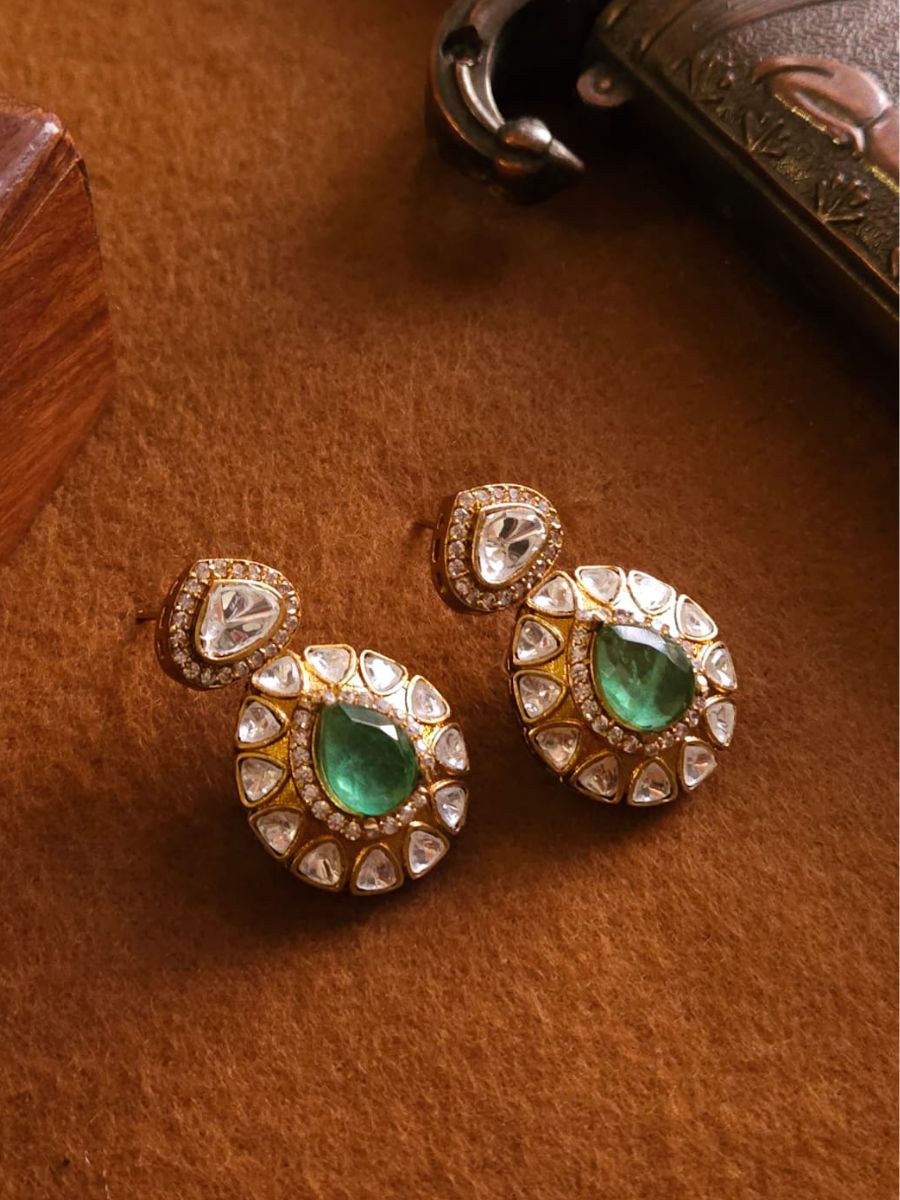 Buy Light Green Doublet Stone Polki Kundan Earrings - TheJewelbox