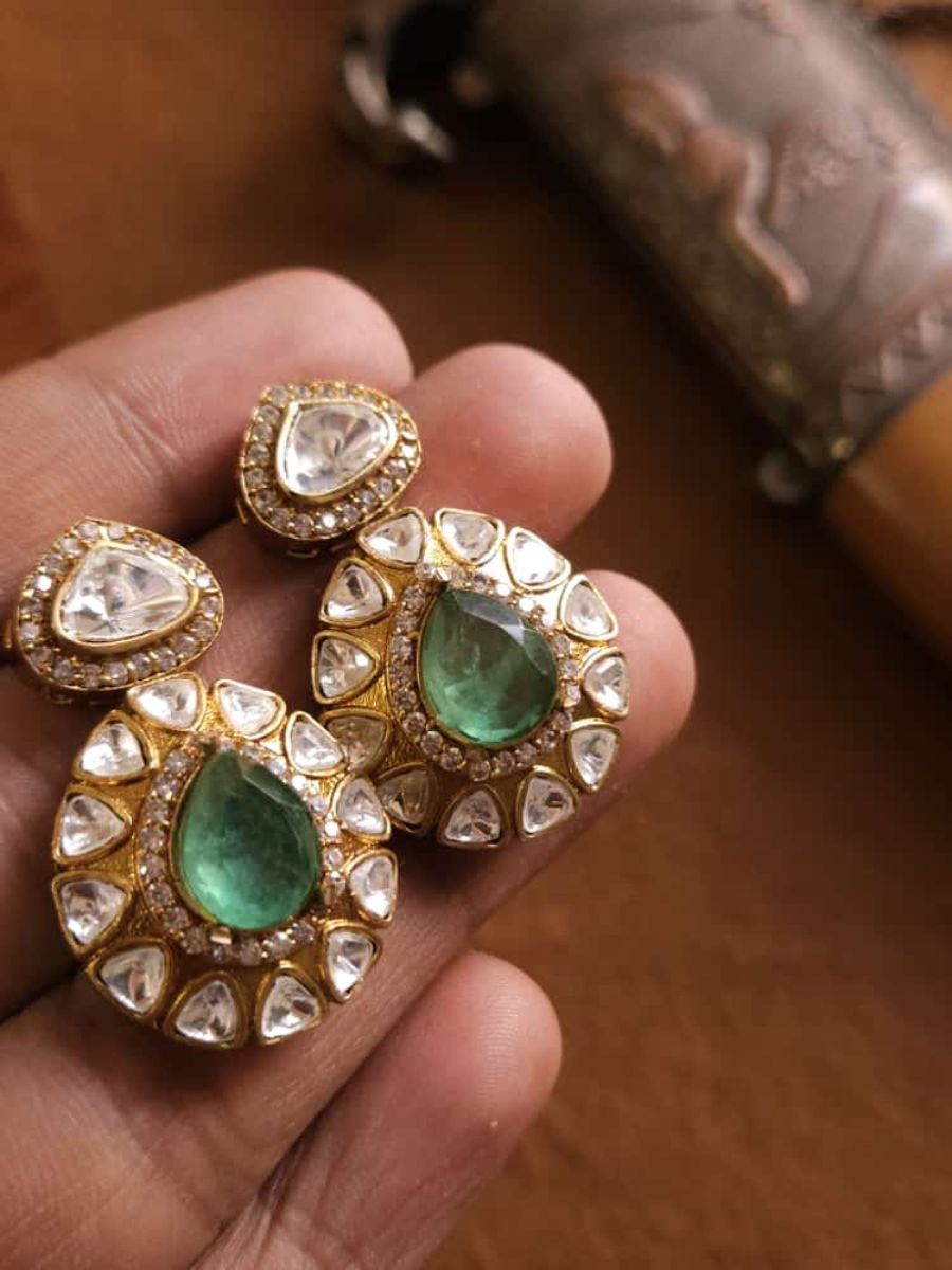 Light Green Doublet Stone Polki Kundan Earrings