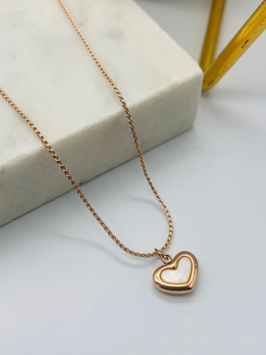 Heart Charm Gold Garnet Necklace for Women in 14k Solid Gold
