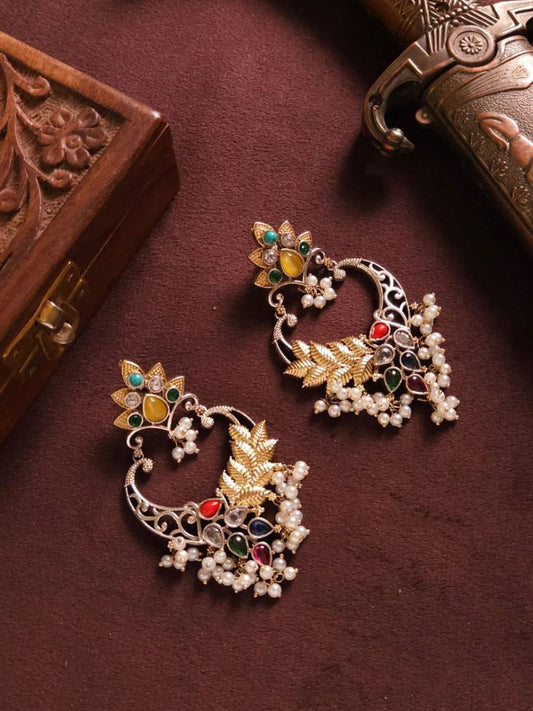 Buy Multicolor Oxidised Silver and Golden Chandbali Earrings - TheJewelbox