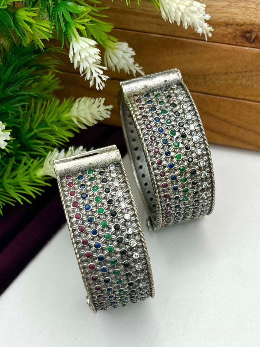 Buy Multicolor Thick German Silver Kada Bangle Online - TheJewelbox