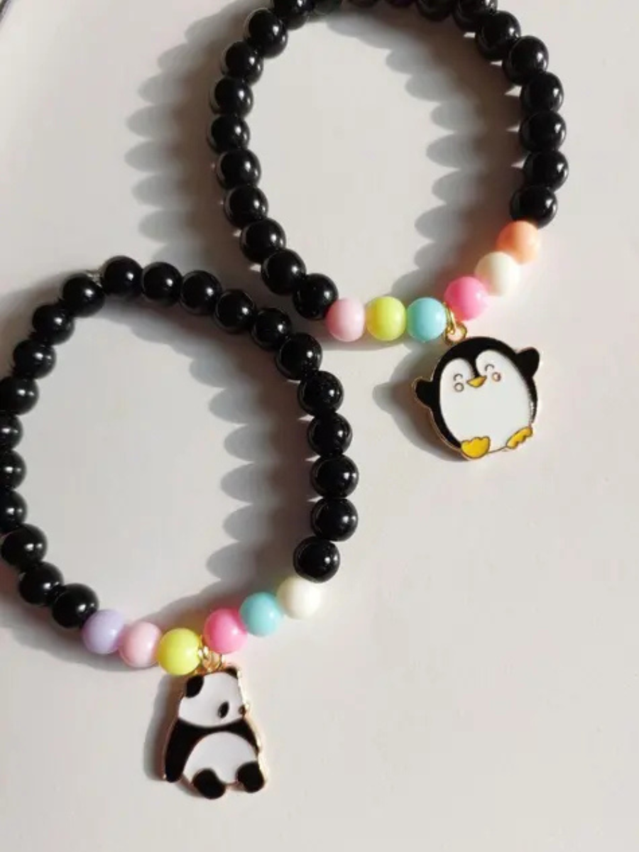 Panda and Penguin Charms Black Beaded Friendship Beacelets