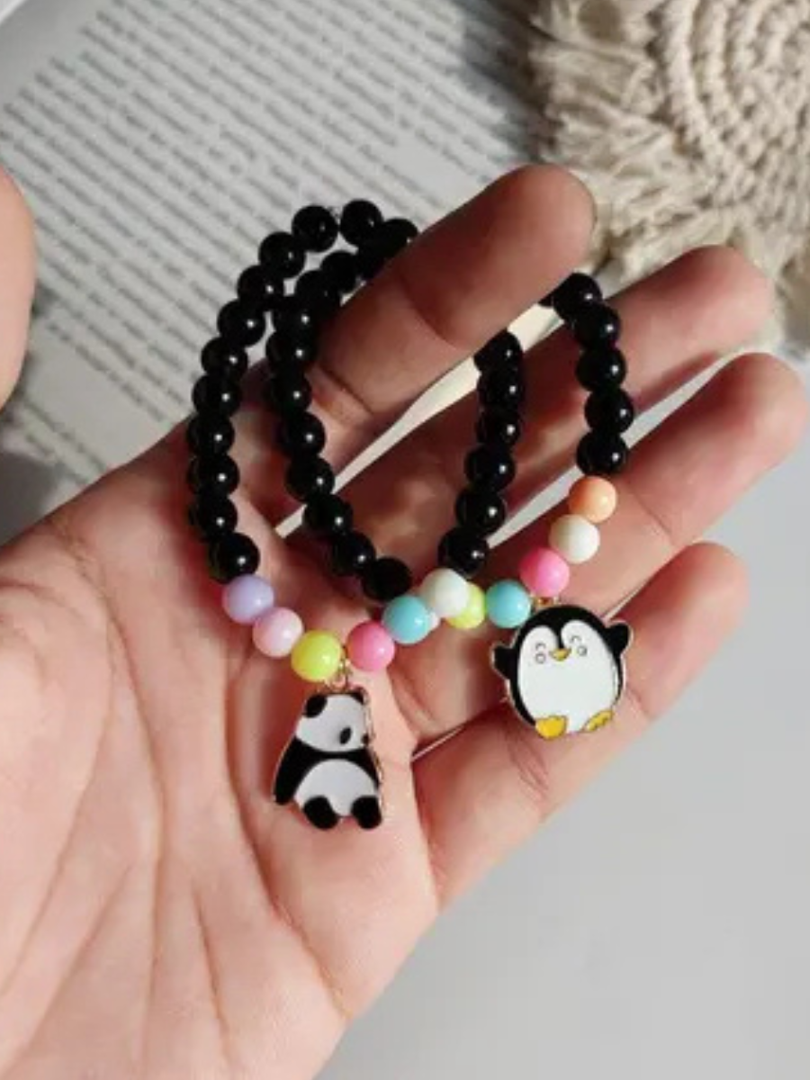 Panda and Penguin Charms Black Beaded Friendship Beacelets