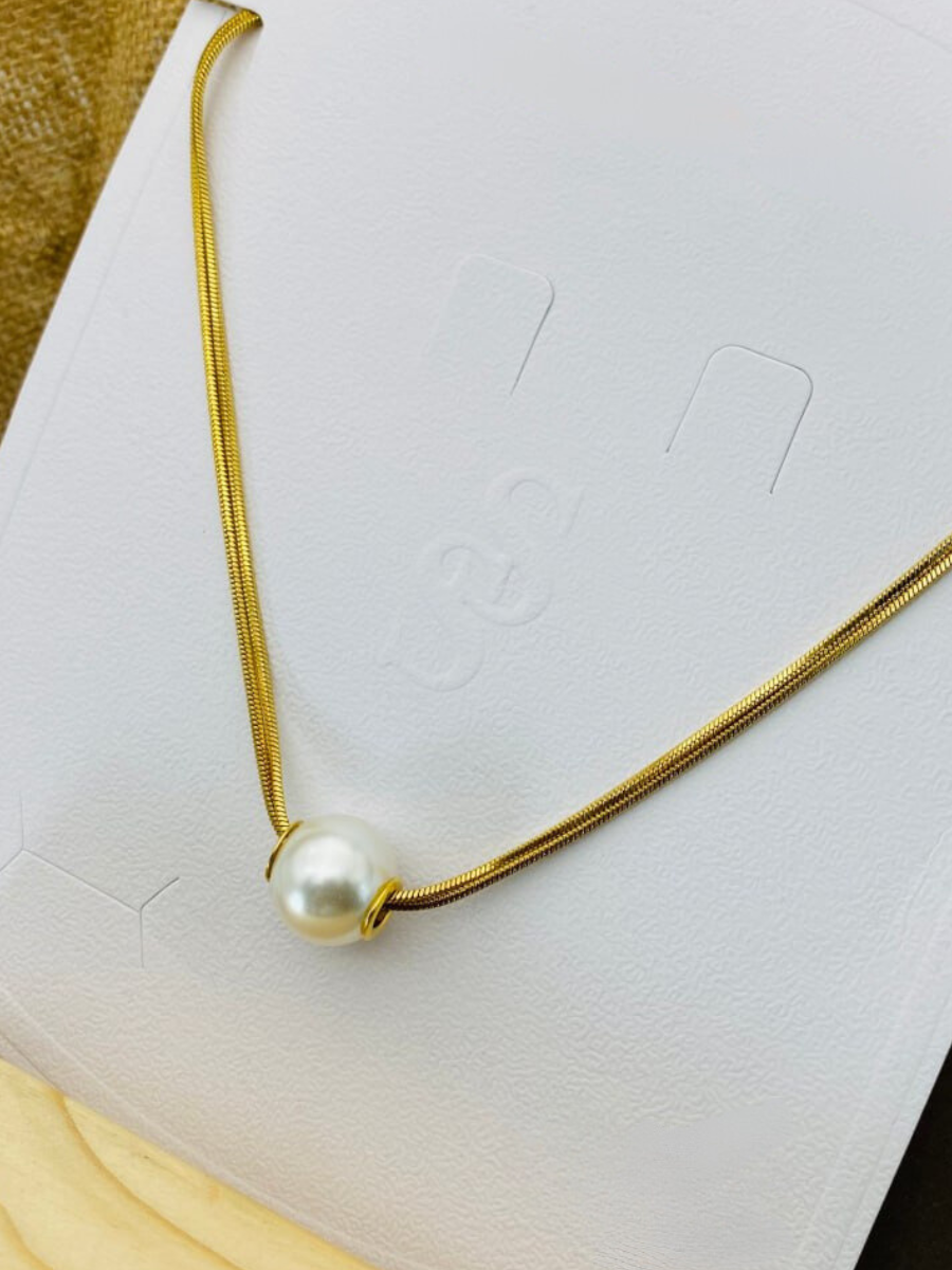 Pearl Pendant Golden Plated Minimal Chain Necklace